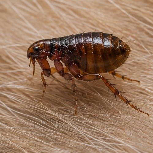 Close-up of a flea in the fur of a pet